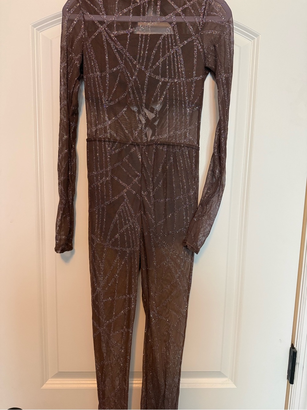 Weissman Brown Sheer Glittered Dance Jumpsuit